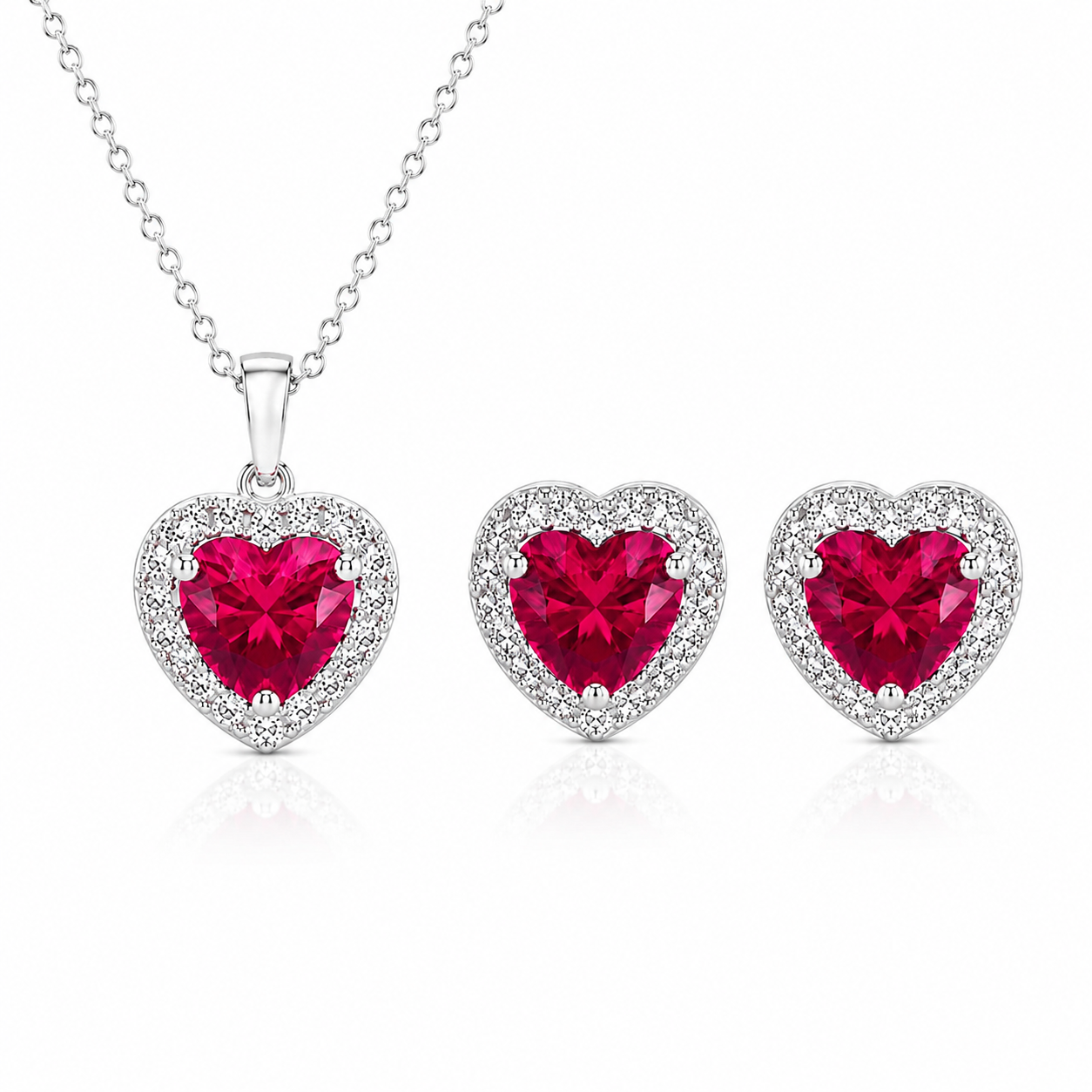 Ruby Heart Jewelry Set – 925 Sterling Silver