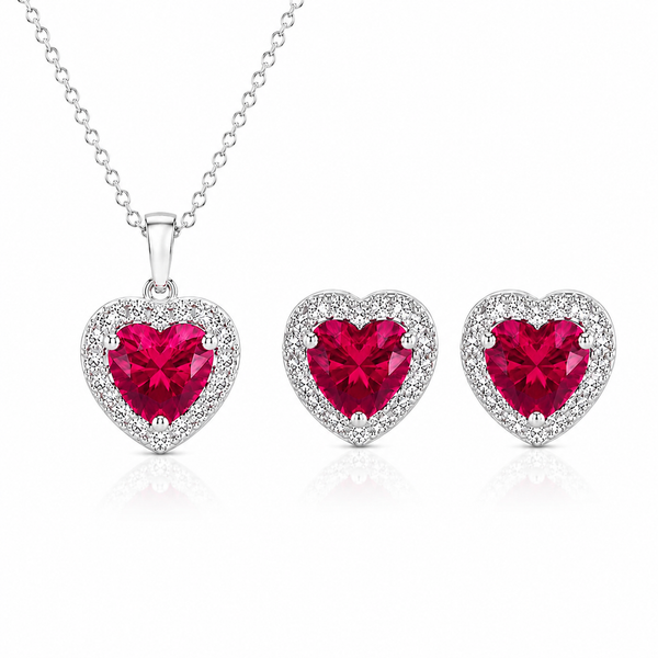Ruby Heart Jewelry Set – 925 Sterling Silver