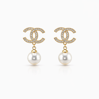 Crystal CC Pearl Drop Earrings