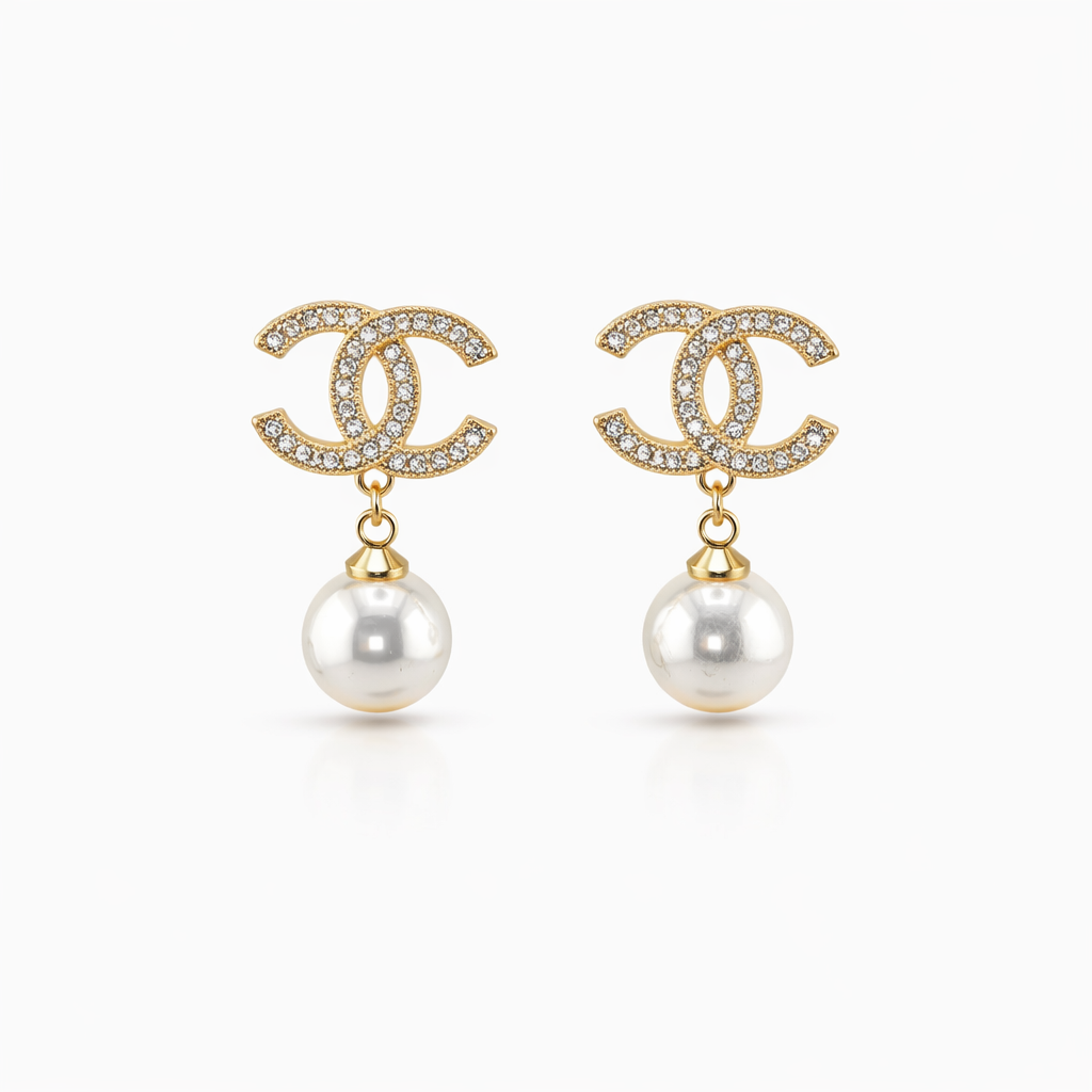 Crystal CC Pearl Drop Earrings
