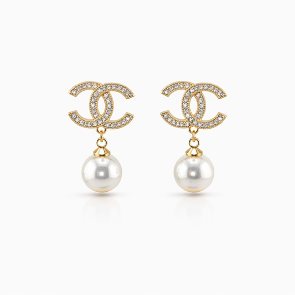 Crystal CC Pearl Drop Earrings