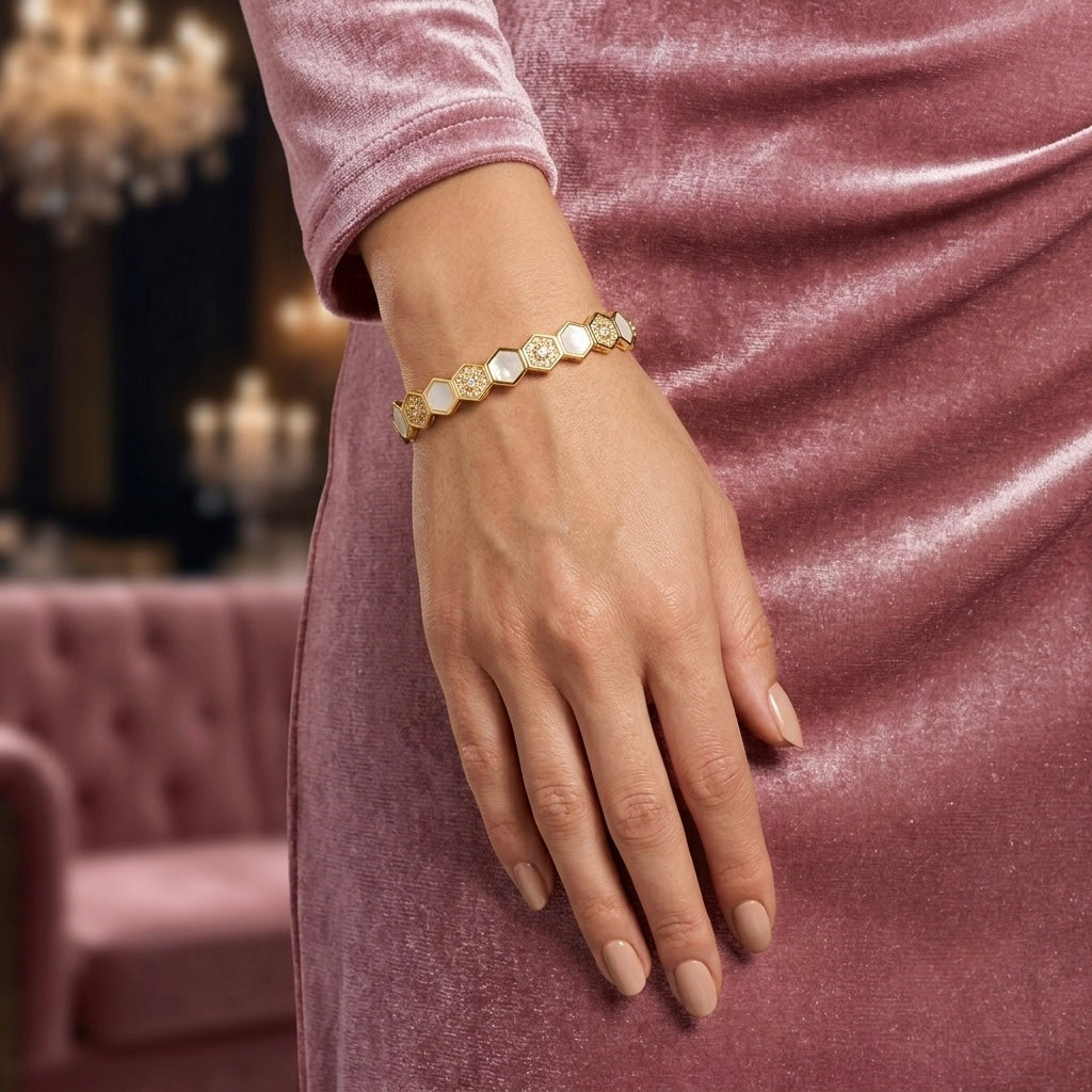 Hexa Pearl Crystal Bracelet