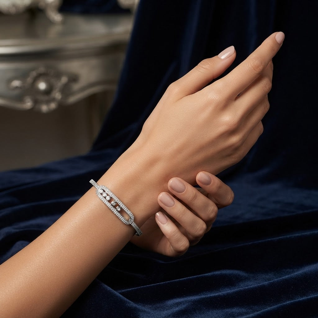 Silver Crystal Slider Bangle