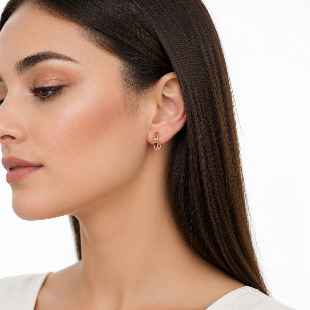 Rainbow Gem Hoop Earrings