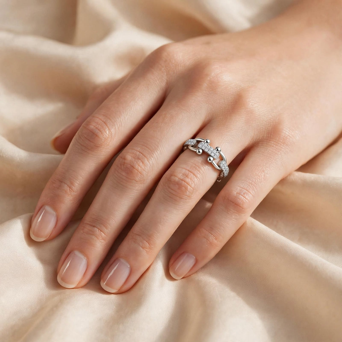 Crystal Link Silver Ring
