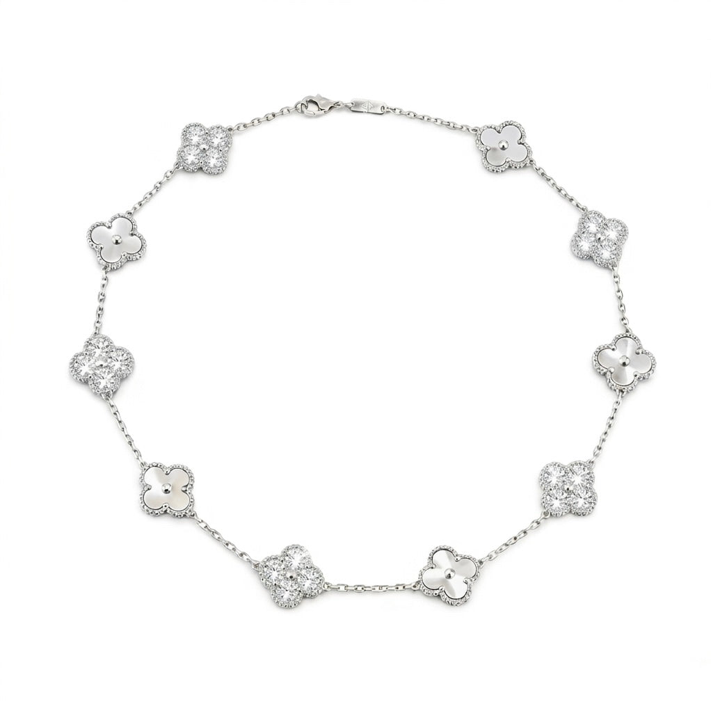 Clover Zircon Silver Necklace