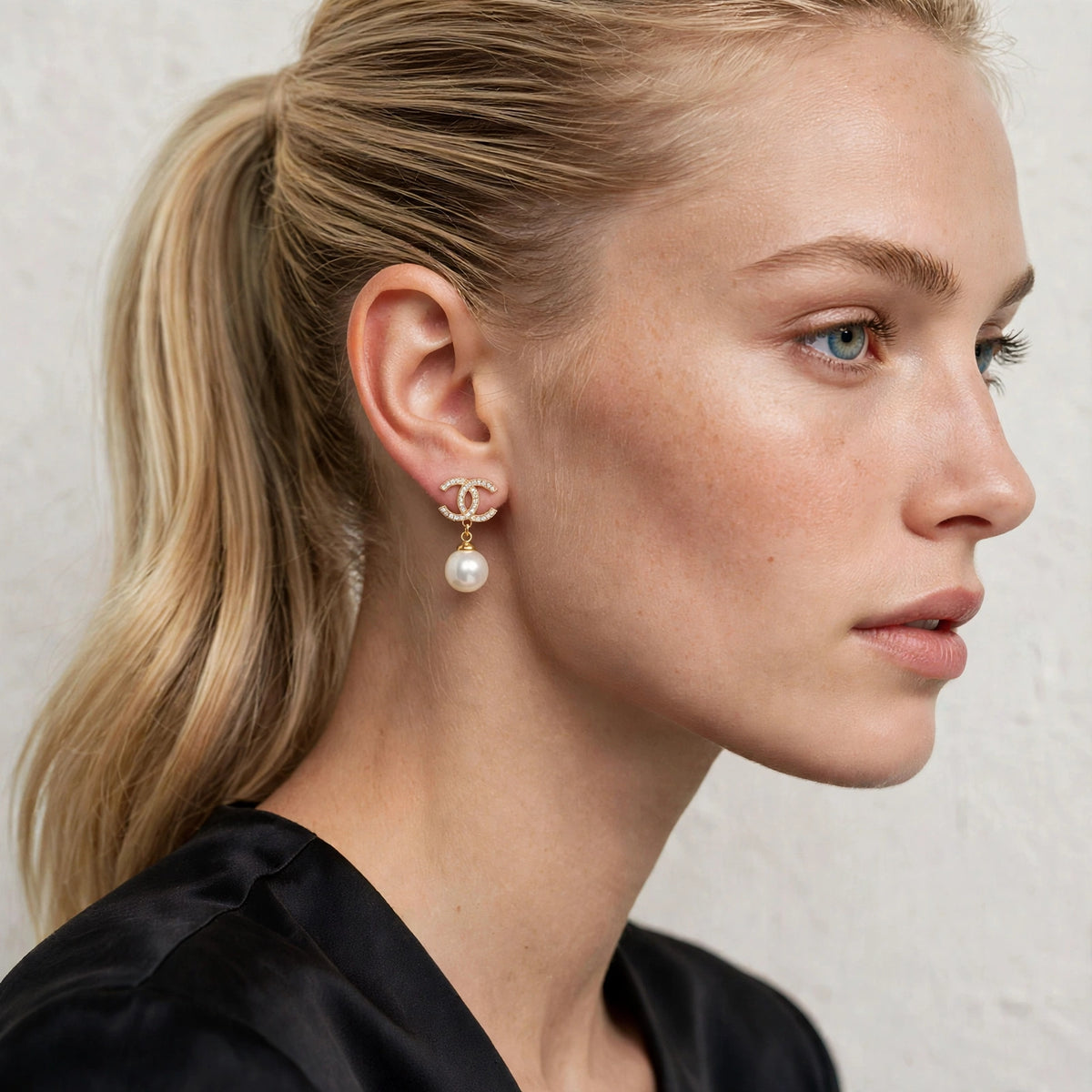 Crystal CC Pearl Drop Earrings