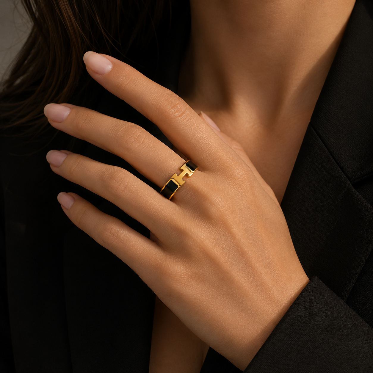 Black & Gold H Ring