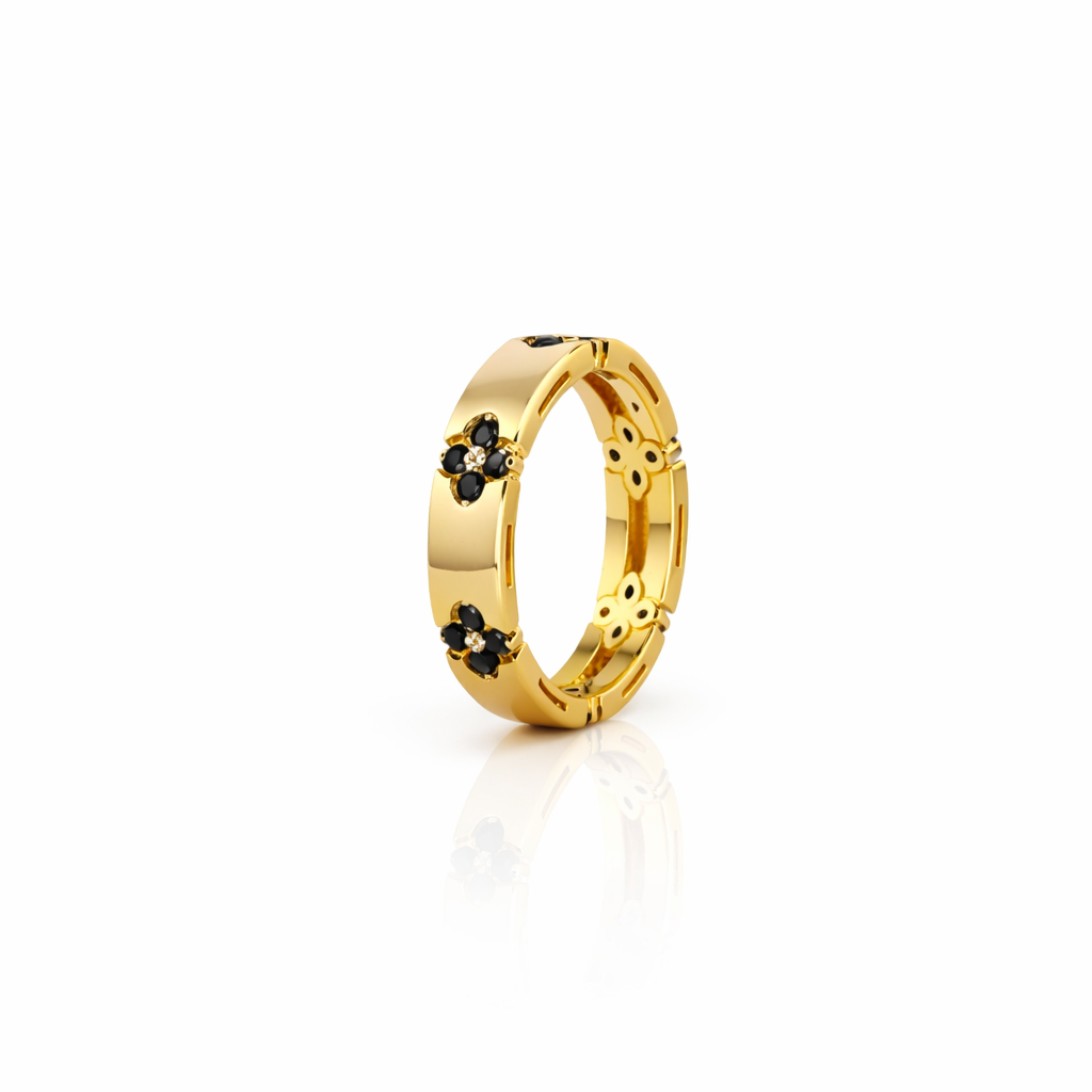 Midnight Blossom Gold Ring