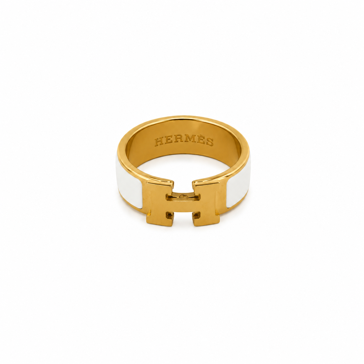 White & Gold H Ring