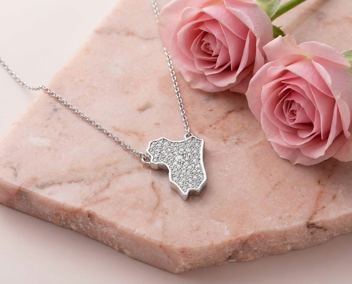 Syria Map Crystal Silver Necklace