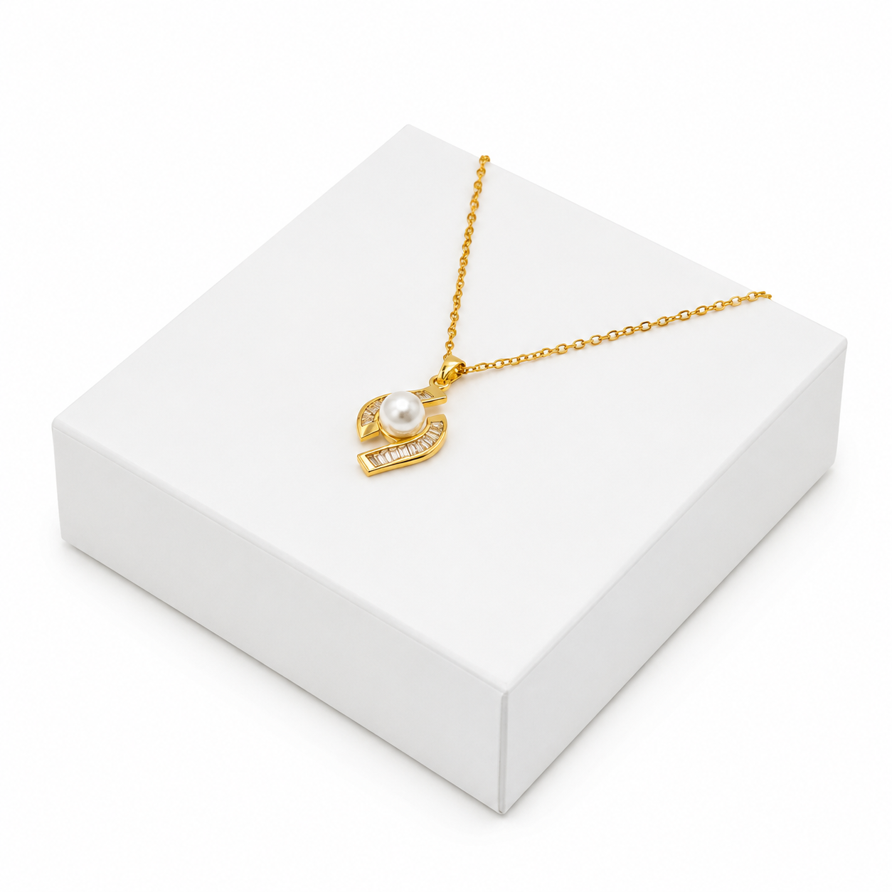 Pearl & Pave Swirl Pendant Necklace
