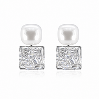 Silver Pearl Crystal Statement Earrings