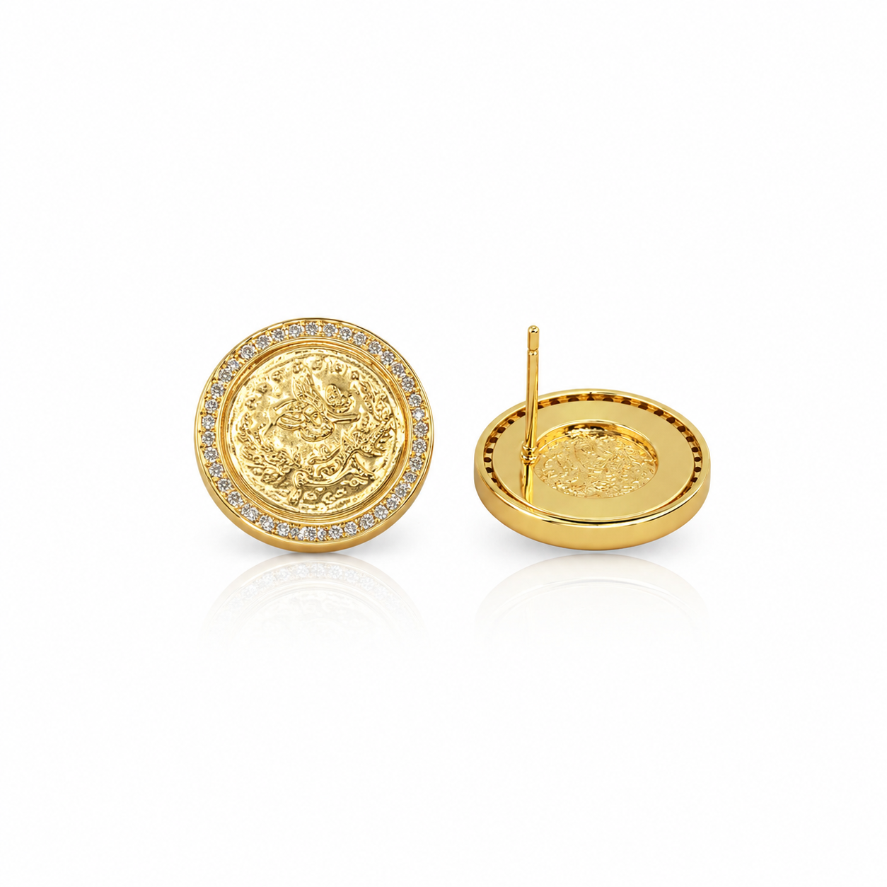 Royal Coin Zircon Stud Earrings