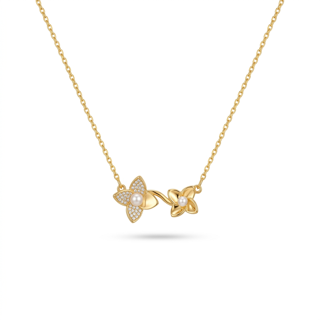 Double Flower Pendant Necklace