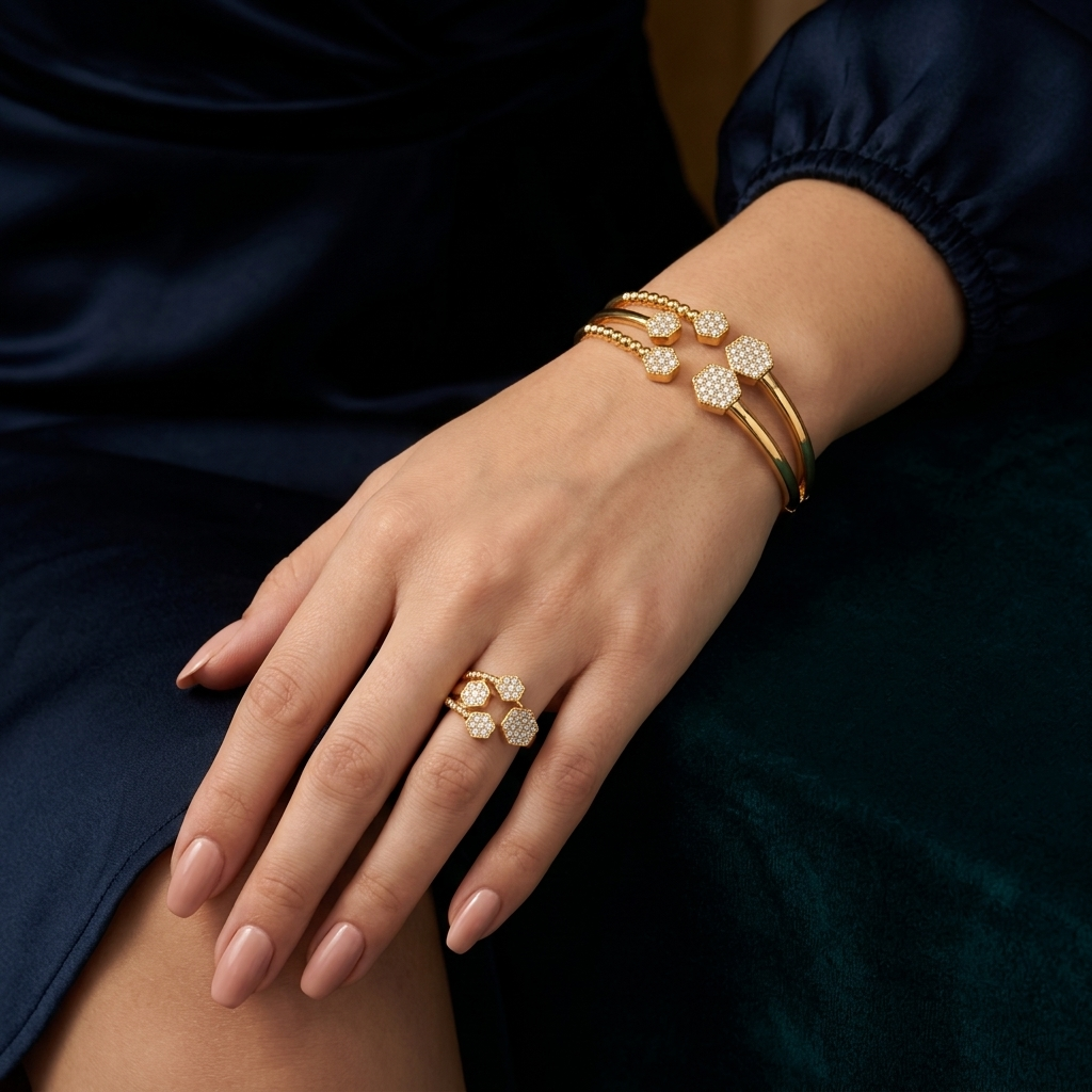 Elara Hexagon Bracelet & Ring Set