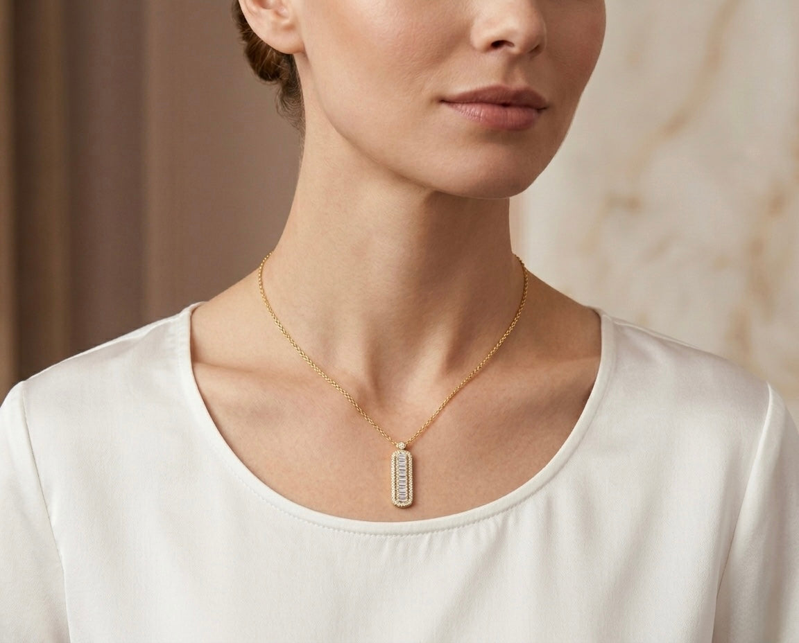 Baguette Diamond Bar Necklace