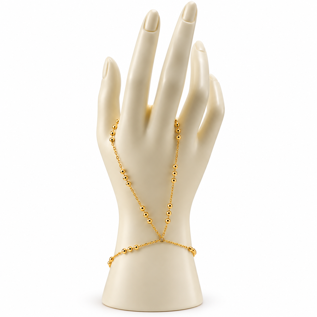 Golden Beaded Double-Finger Hand Chain