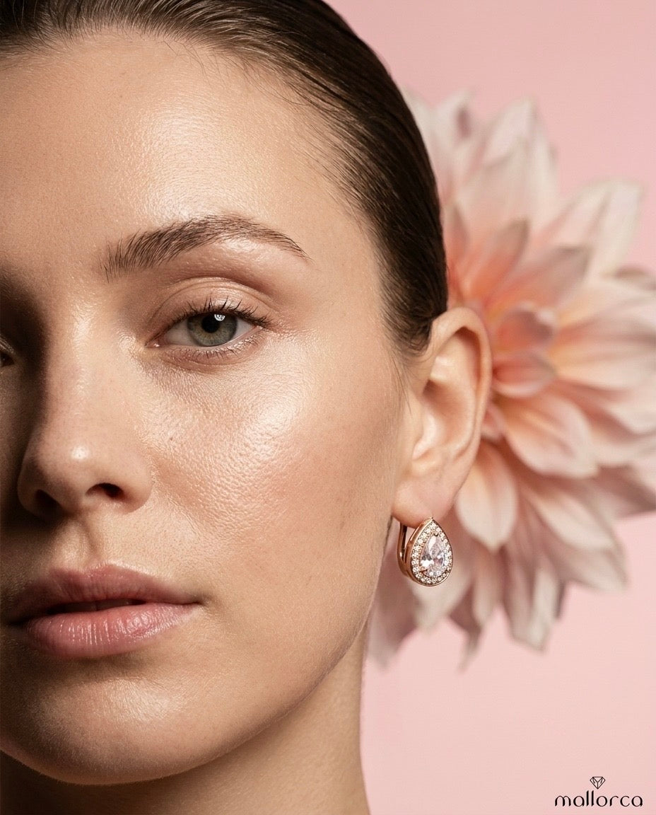 Pear Halo Crystal Stud Earrings
