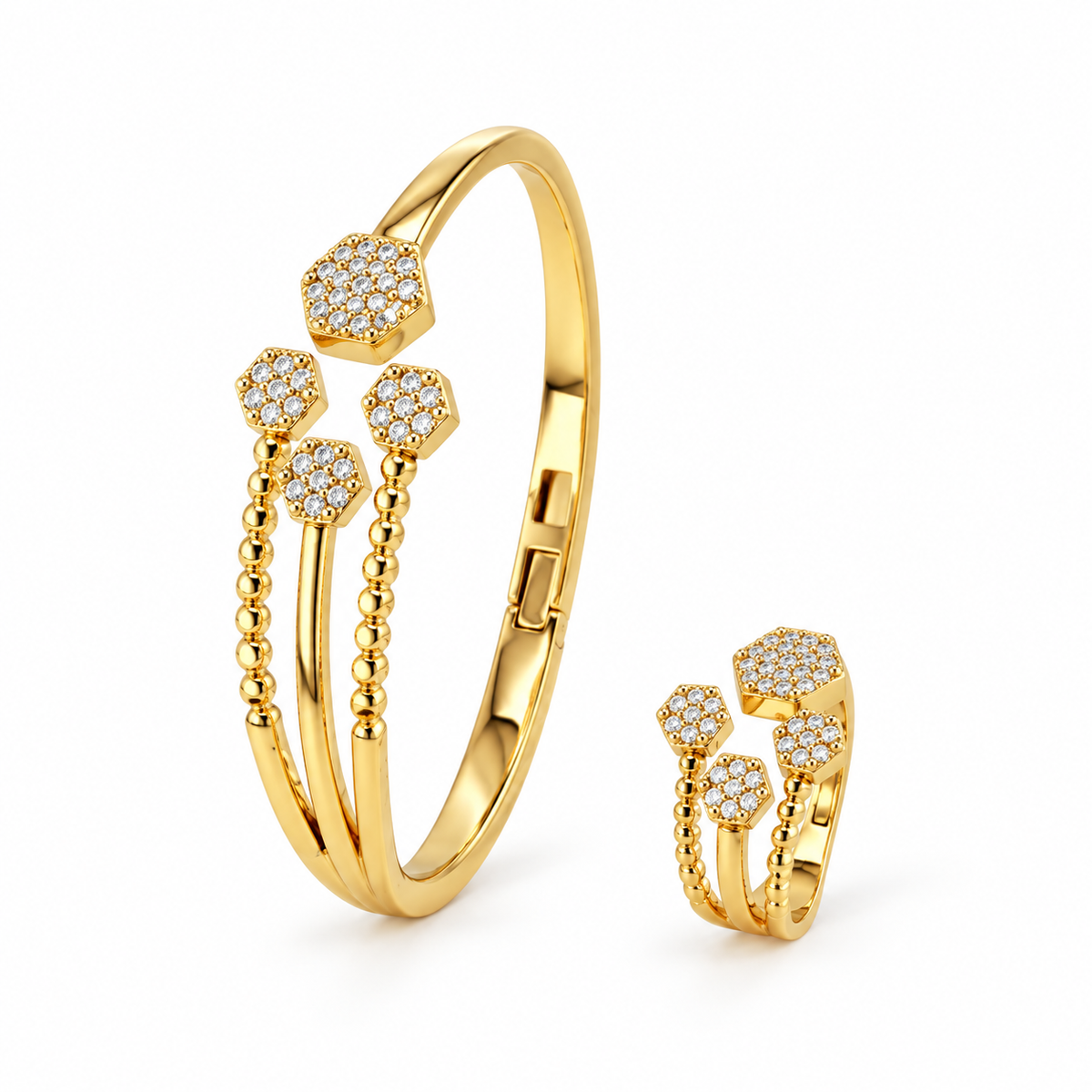 Elara Hexagon Bracelet & Ring Set