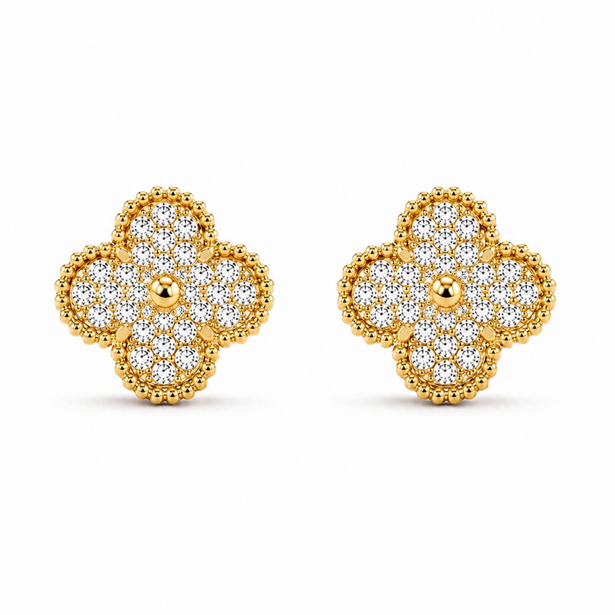 Four-Leaf Clover Zircon Stud Earrings