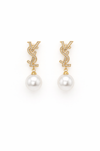Crystal Monogram Pearl Drop Earrings