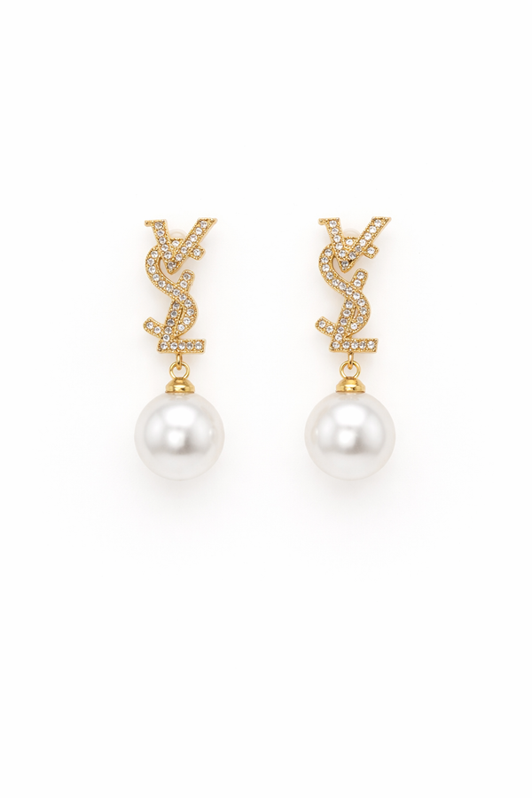 Crystal Monogram Pearl Drop Earrings