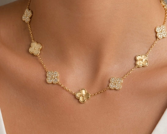 Golden Clover Zircon Necklace