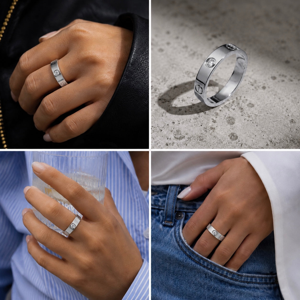 Silver Diamond Screw Ring