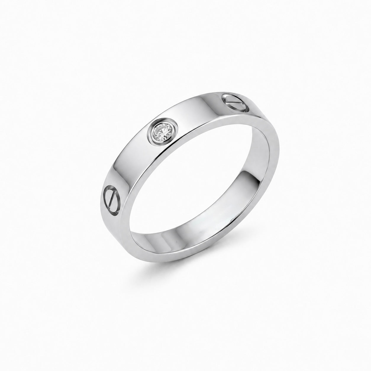 Silver Diamond Screw Ring