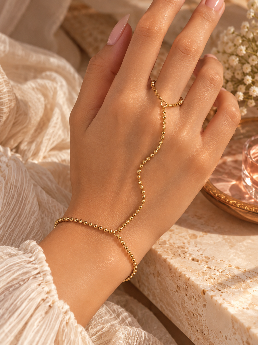 Golden Beaded Hand Chain