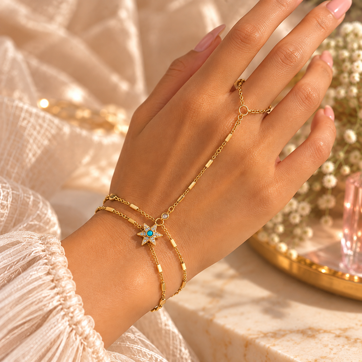 Celestial Turquoise Star Hand Chain