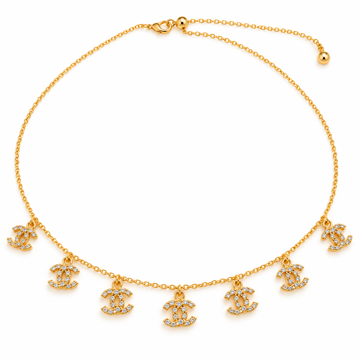 Golden Icon Crystal Charm Choker