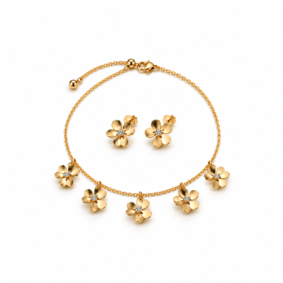 Golden Blossom Crystal Choker & Earrings Set
