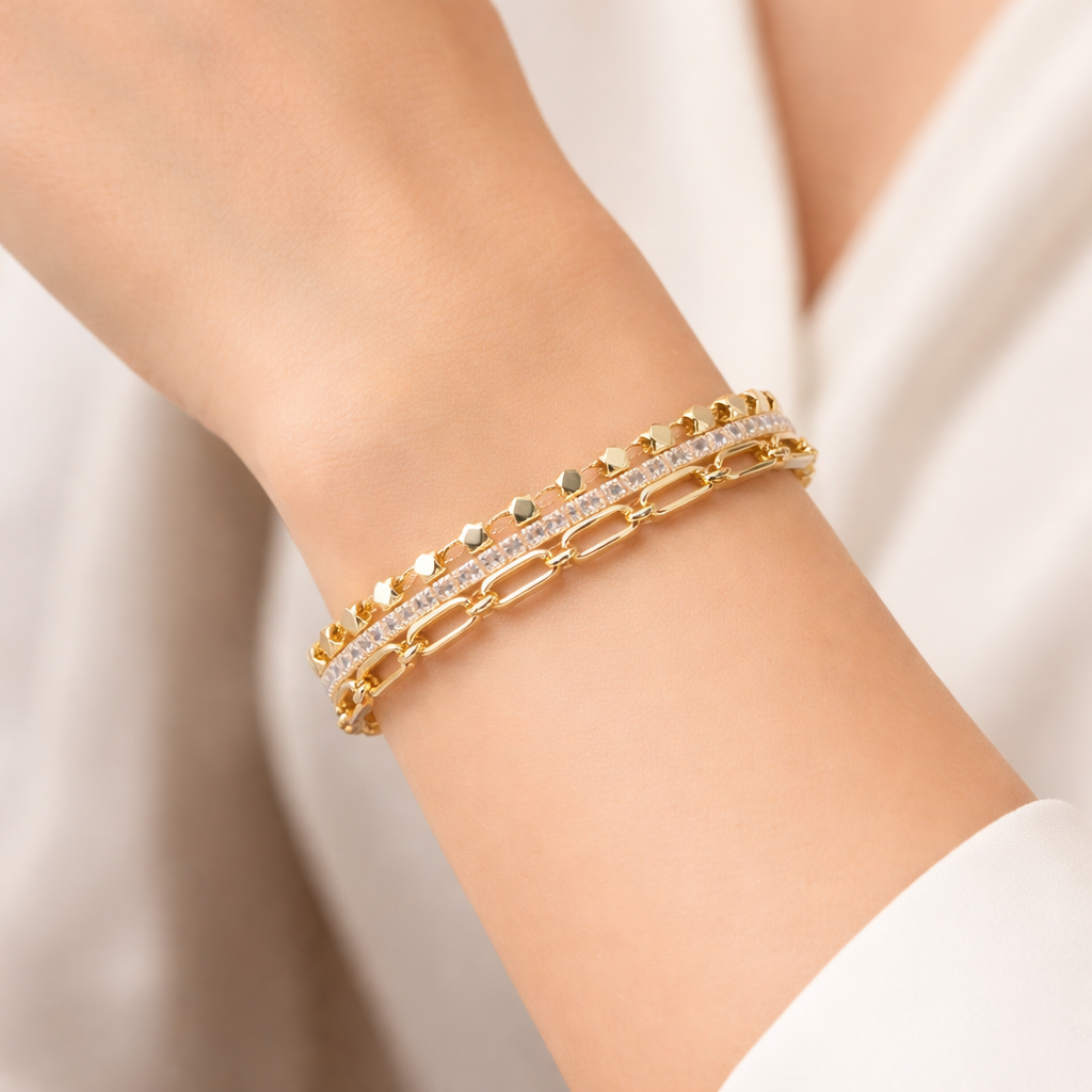 Luxe Layered Crystal Gold Bracelet