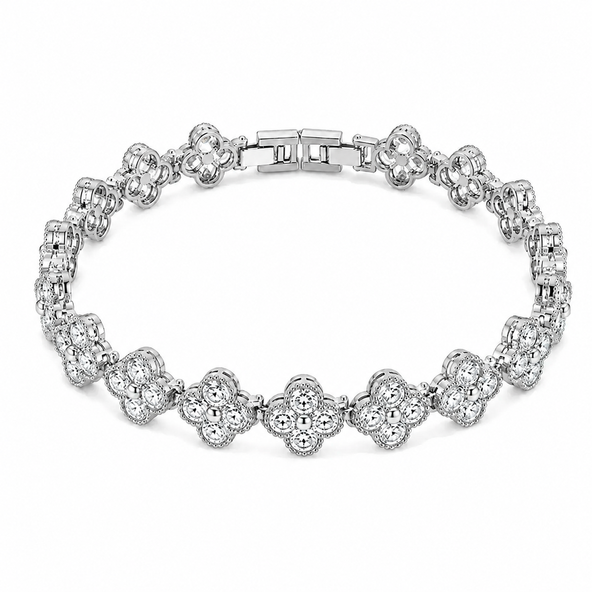 Silver Clover Crystal Bracelet