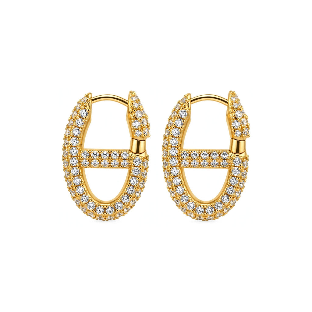 Elara Pavé Oval Hoop Earrings