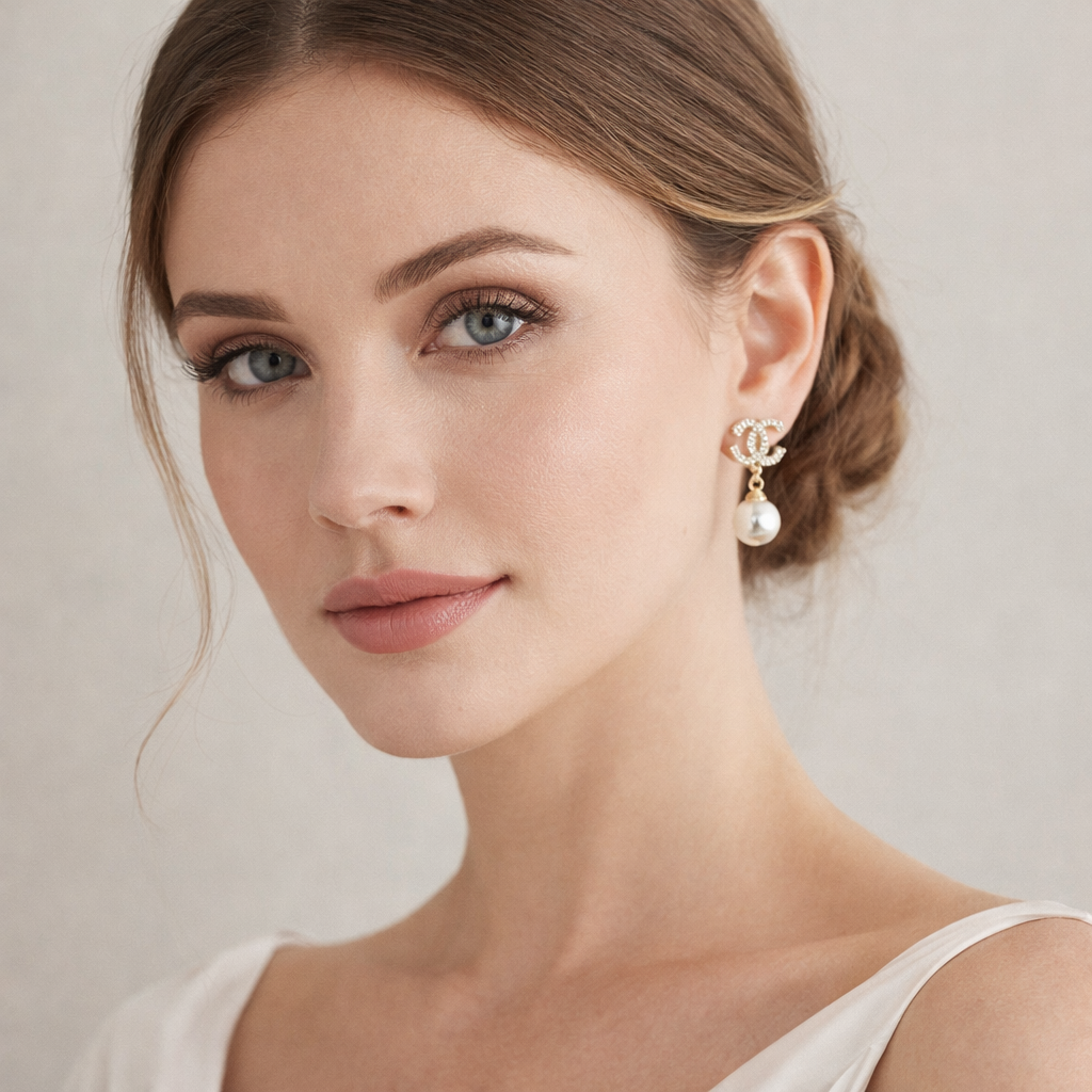 Crystal CC Pearl Drop Earrings