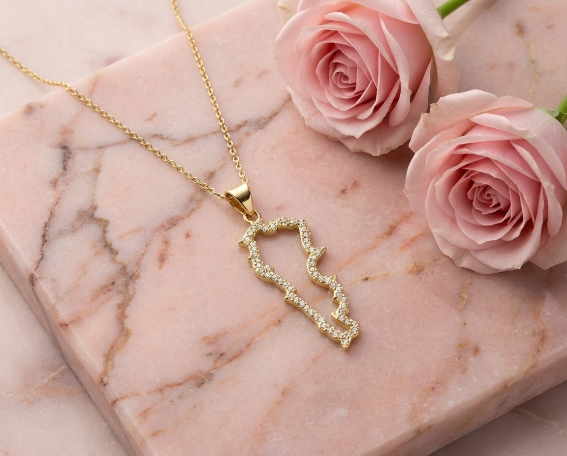 Lebanon Map Crystal Gold Necklace