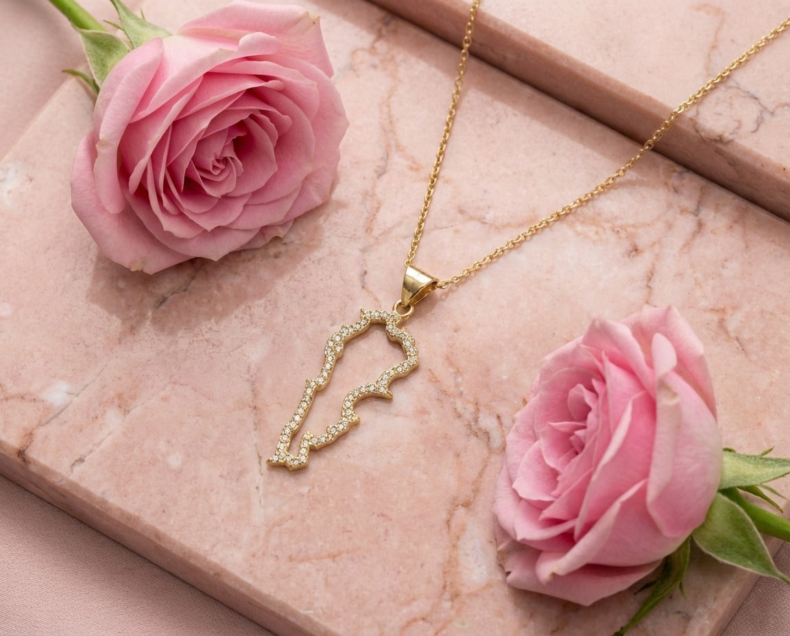Lebanon Map Crystal Gold Necklace