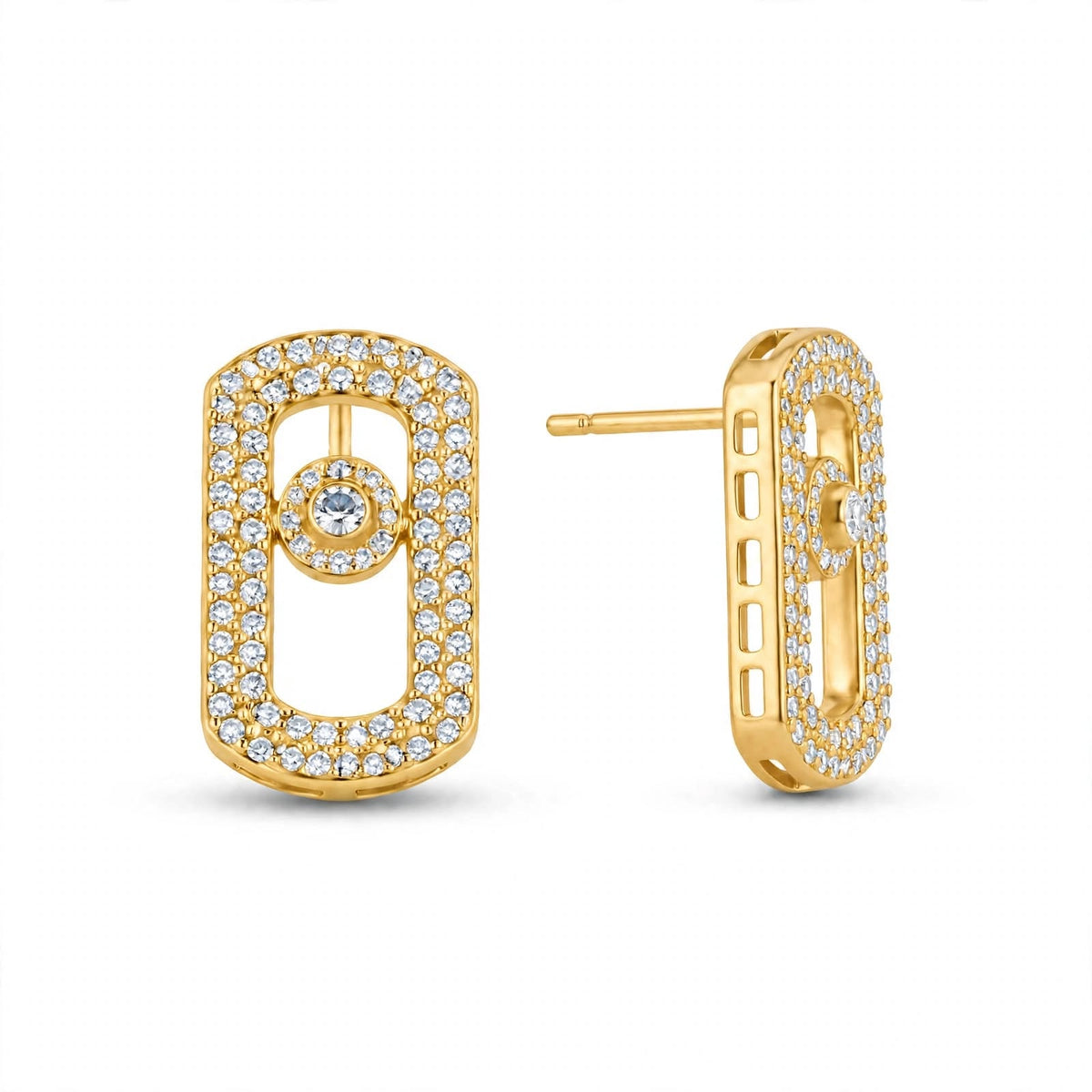 Crystal Rectangular Link Stud Earrings