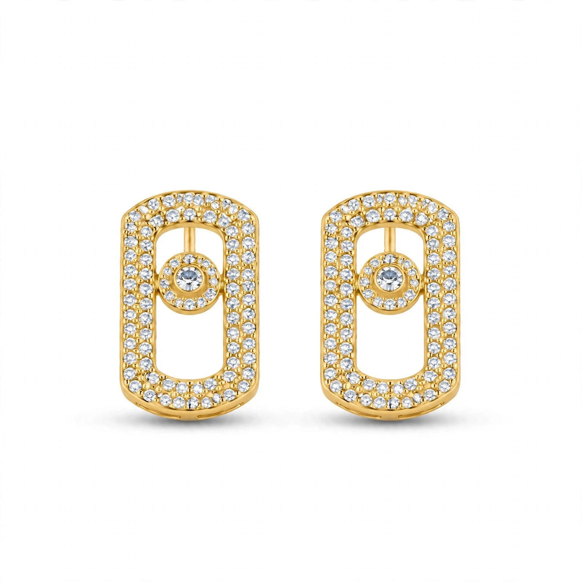 Crystal Rectangular Link Stud Earrings