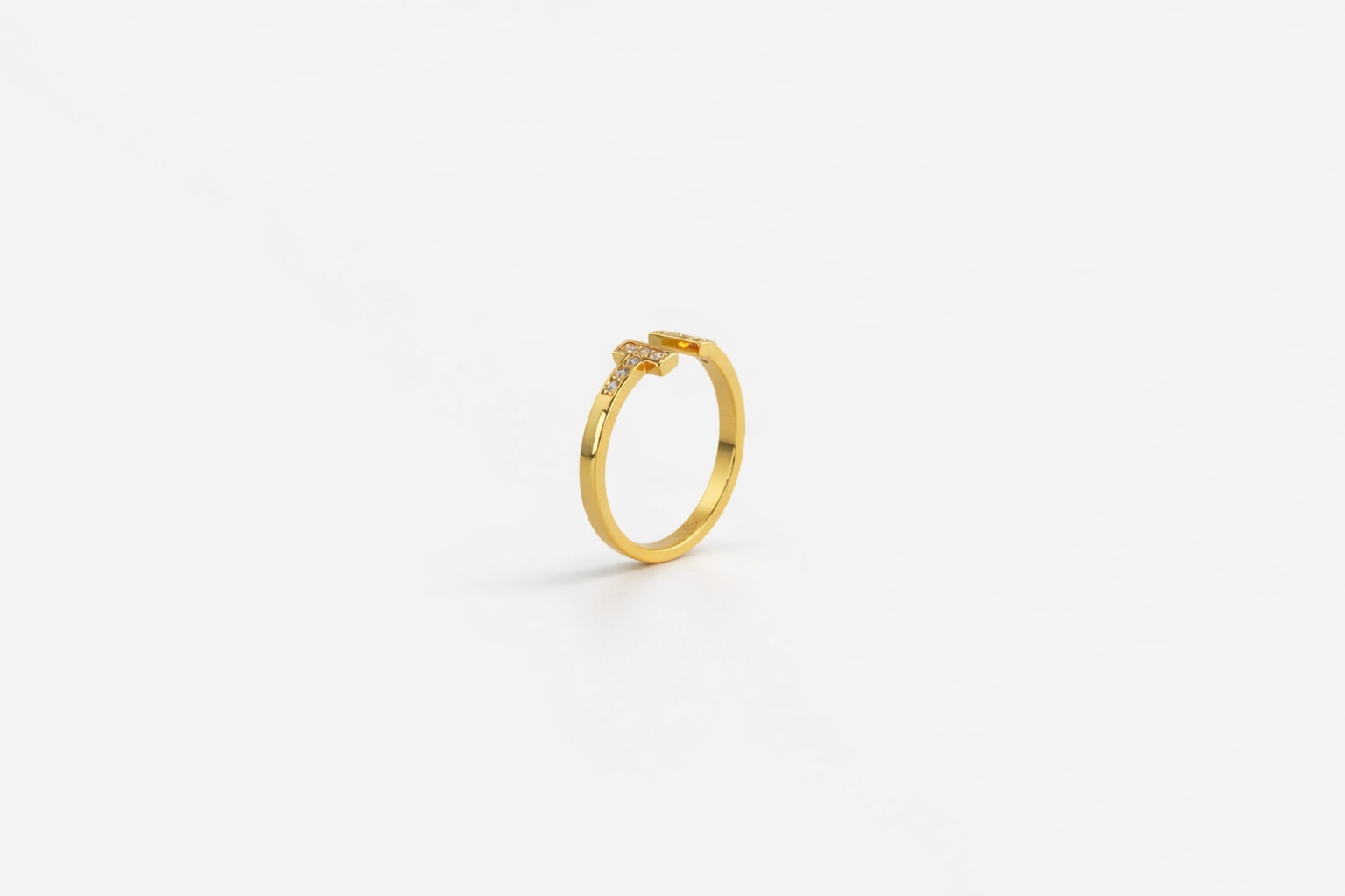 T-Bar Crystal Gold Ring