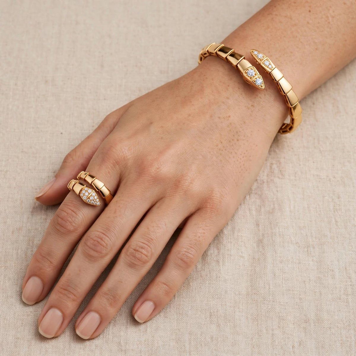 Serpentine Gold Zircon Cuff Bracelet