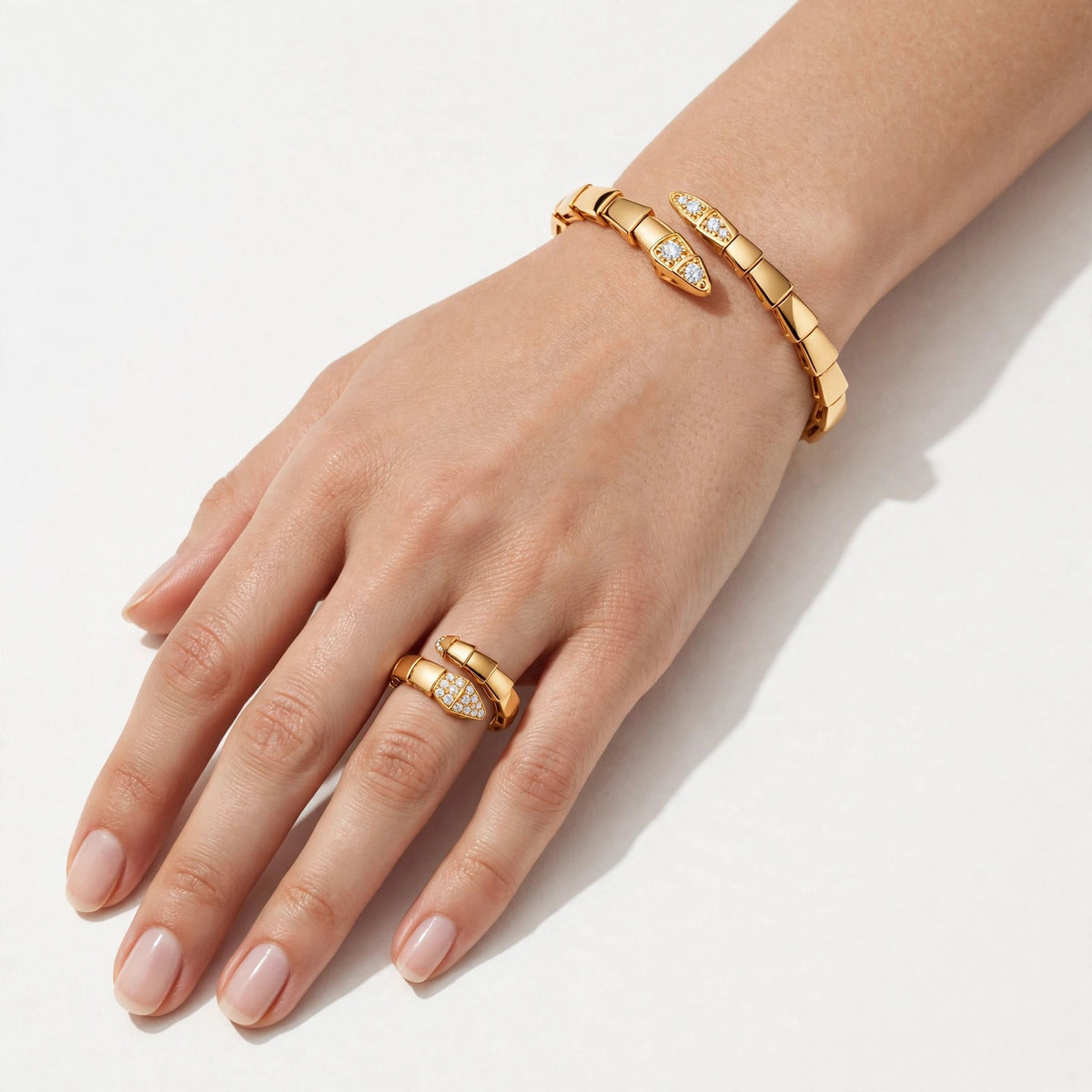 Serpentine Gold Zircon Cuff Bracelet
