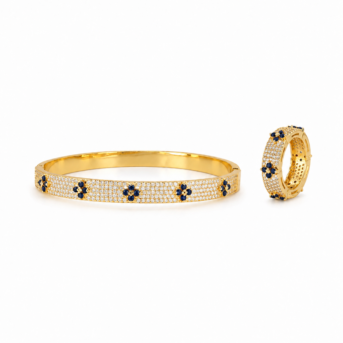 Navy Fleur Pavé Bangle