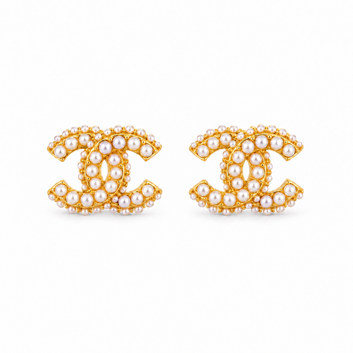 Luxe Gold Pearl Interlock Stud Earrings
