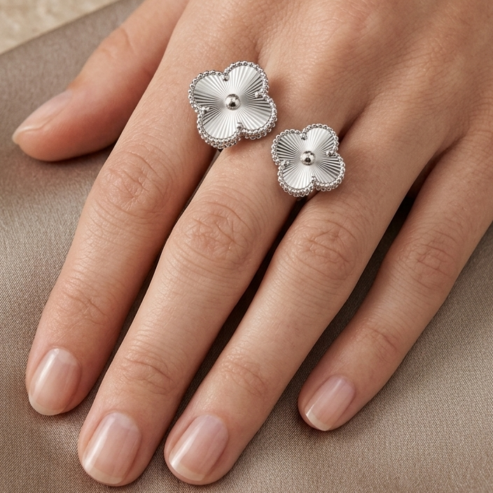 Silver Clover Duo Ring