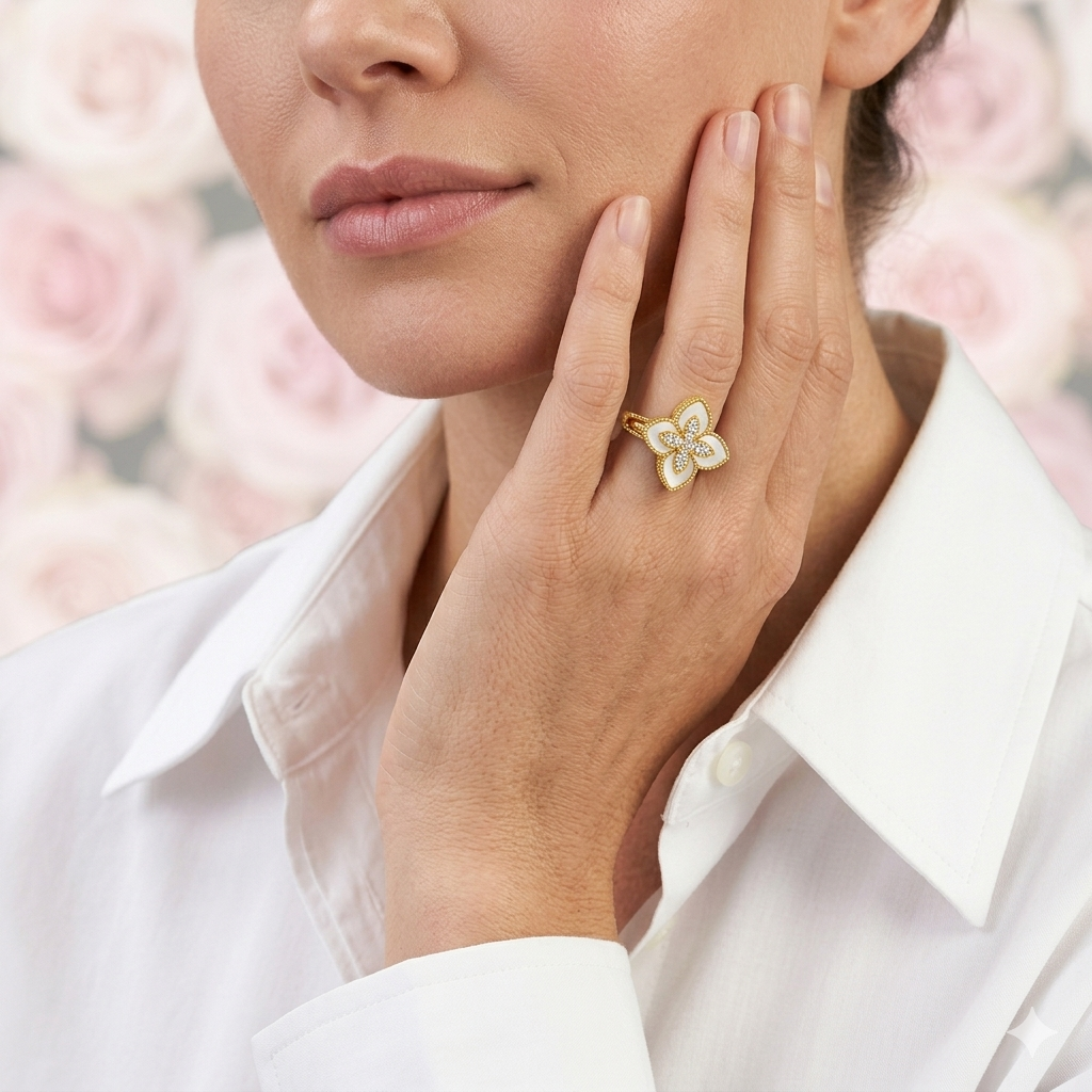 Flora Crystal Gold Ring