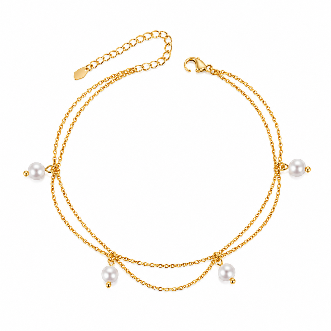Pearl Cascade Double Chain Anklet